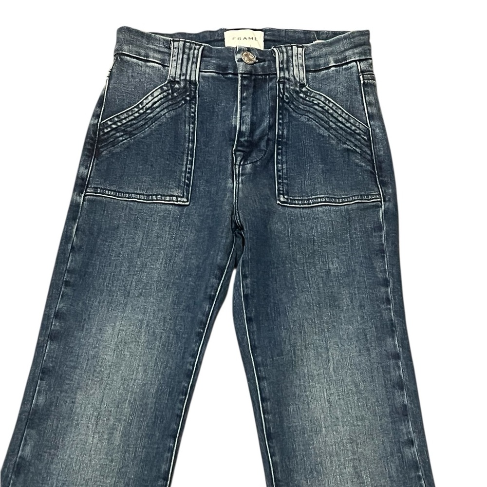 Frame le high flare high rise medium wash raw hem flare jeans - Picture 6 of 14